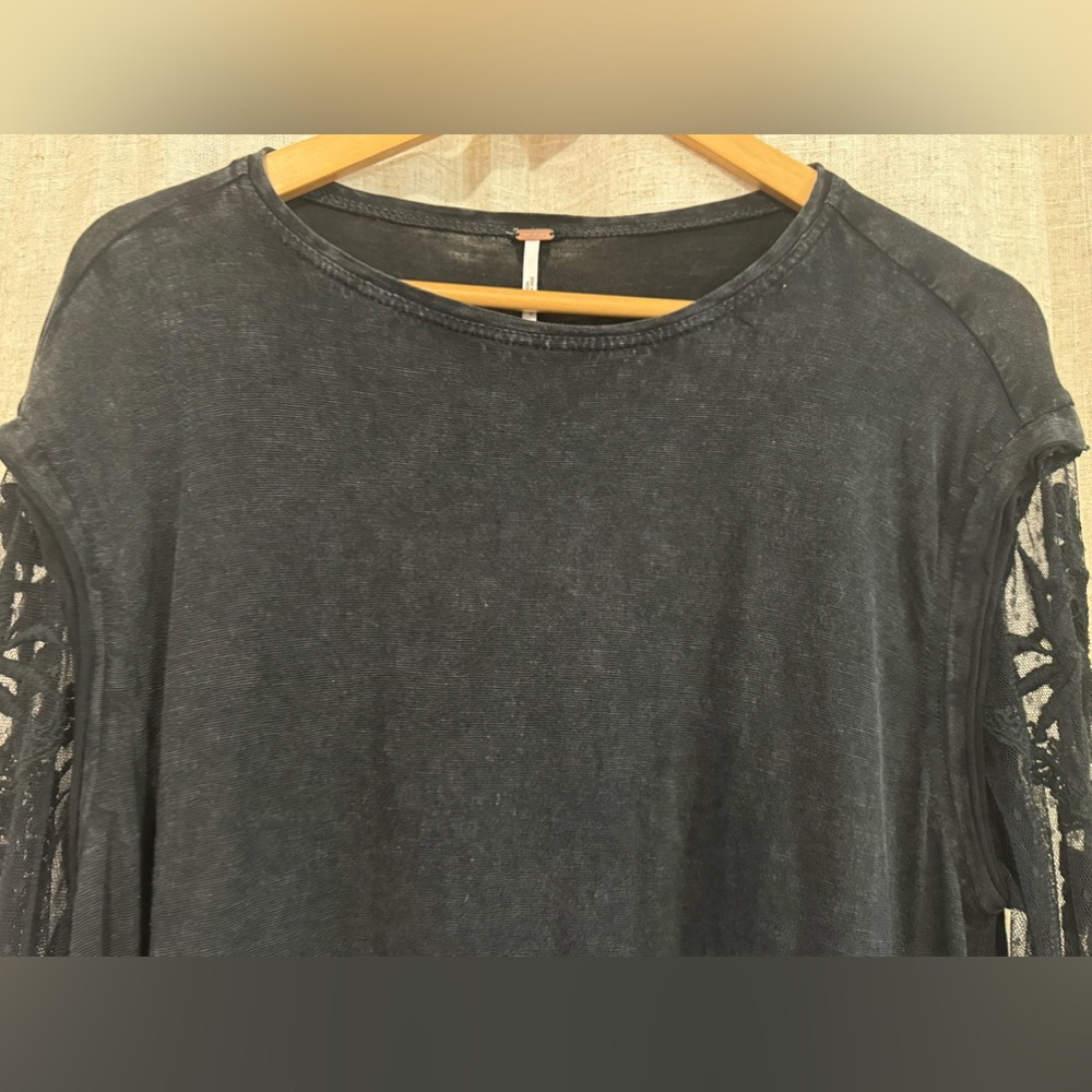 Free People Black Sheer Lace Top - Picture 3 of 4